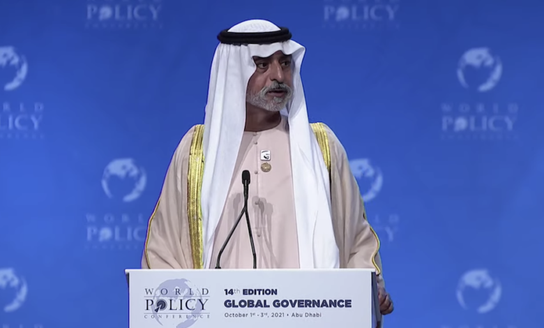 الوزير الإماراتي الشيخ نهيان بن مبارك يفتتح مؤتمر السياسة العالمية في أبوظبي