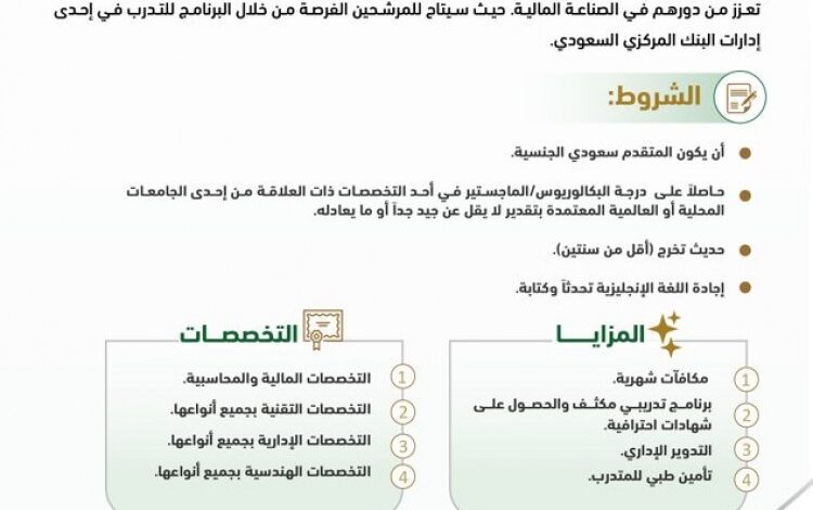 البنك المركزي السعودي يطلق برنامج التعليم المهني
