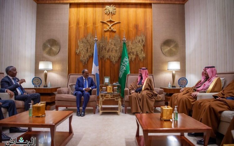ولي العهد يستعرض تعزيز العلاقات الثنائية مع رئيس جمهورية الصومال الفدرالية