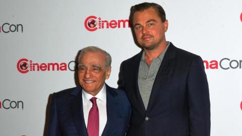 DiCaprio و Scorsese Talk 'Killers' في دور Rihanna في CinemaCon